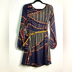 Red Camel Blue and Orange Long Sleeved Dress w/braided belt. Sz M.